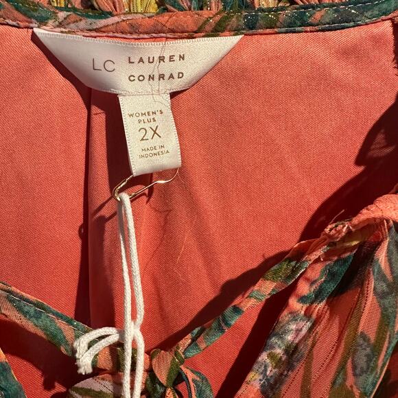 Lauren Conrad NWT Size 2X Boho Tropical Flowy Dress Beachy Birds Parrots Cruise - Picture 9 of 10